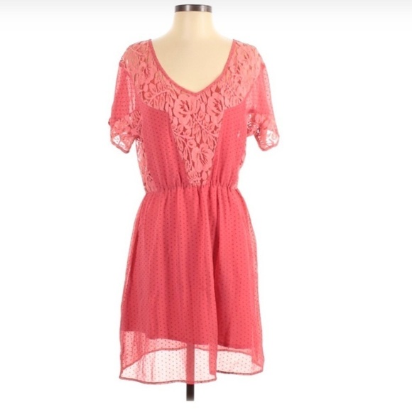 𝅺SANCTUARY Coral Dress with Lace Detail and Slip Lining Size XS - Picture 1 of 4